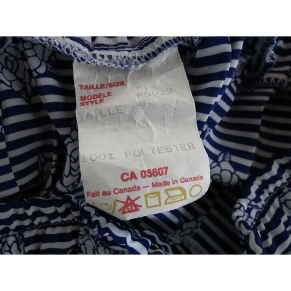Vintage Size 9 Blue & White Striped Flower Pleated Skirt Elastic Waist Canada - Picture 4 of 4